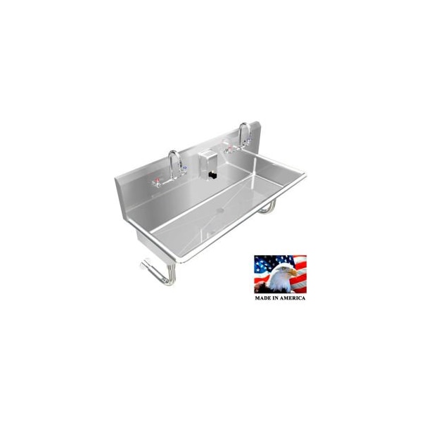 Best Sheet Metal. BSM Inc. Stainless Steel Sink, 2 Station w/Manual Faucets Round Tube Mounted 48" L X 20" W X 8" D 021M48208R - main
